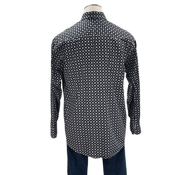 Cinch Black Geometric Pearl Snap Shirt Large Western Cowboy Rodeo Y2K Boho Grung - Picture 11 of 12